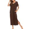 Akklian Women's Loungewear Short Sleeve Sleepwear Long Nightgown Full Length Sleep Shirt Soft Comfy Gowns with Pockets 2024