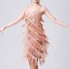 Akklian Women's Sequin Tassel Dress Latin Party Cocktail Dress Ballroom Dance Costume Vintage Fringe Shinning Mini Dress 2024 Rose Gold view 2