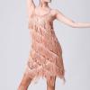 Akklian Women's Sequin Tassel Dress Latin Party Cocktail Dress Ballroom Dance Costume Vintage Fringe Shinning Mini Dress 2024 Rose Gold view 3