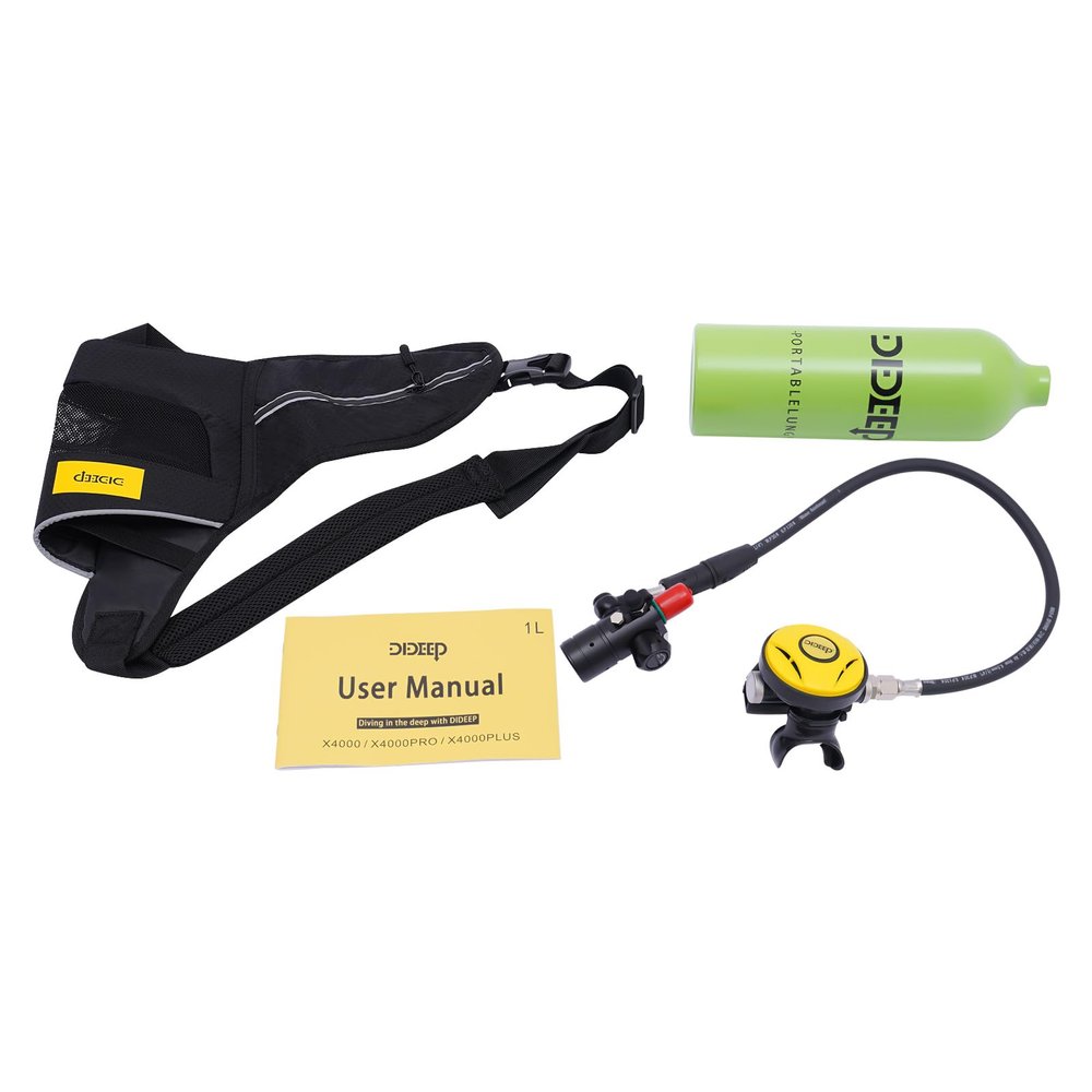 Surneis 1L Mini Tank Dive Scuba, 15-20 Minutes Underwater Breath Device Portable Diving Cylinder Oxygen Tank Kits, Reusable Pony Bottle, 3 Inflatable Ways Certification, 3.54*13.8, green, YDFKVO2UWD