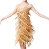 Akklian Women's Sequin Tassel Dress Latin Party Cocktail Dress Ballroom Dance Costume Vintage Fringe Shinning Mini Dress 2024 Beige view 1