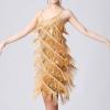 Akklian Women's Sequin Tassel Dress Latin Party Cocktail Dress Ballroom Dance Costume Vintage Fringe Shinning Mini Dress 2024 Beige view 2