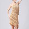 Akklian Women's Sequin Tassel Dress Latin Party Cocktail Dress Ballroom Dance Costume Vintage Fringe Shinning Mini Dress 2024 Beige view 3