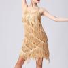Akklian Women's Sequin Tassel Dress Latin Party Cocktail Dress Ballroom Dance Costume Vintage Fringe Shinning Mini Dress 2024 Beige view 4