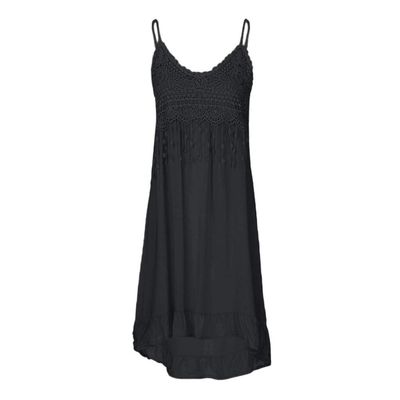 Akklian Women's Summer Dress Fashion Sleeveless Tassel Sundress Embroidery Long Dress Casual Flowy Boho Dress Maxi Dress 2024 Black