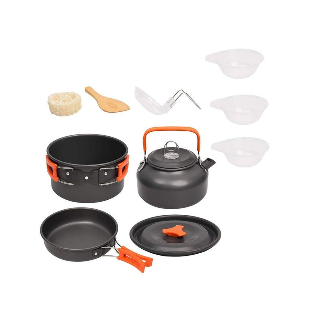 OUTPFTS Camping Cookware Kit Outdoor Aluminum Cooking Set Water Kettle Pan Pot Travelling Hiking Picnic BBQ Tableware Equipment