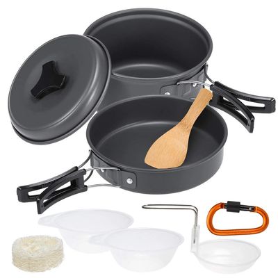 OUTPFTS 10pcs Camping Cookware Mess Kit Camping Pot Pan Bowl Cookset Outdoor Cooking Equipment Pot Pan Bowls Backpacking Hiking Gear