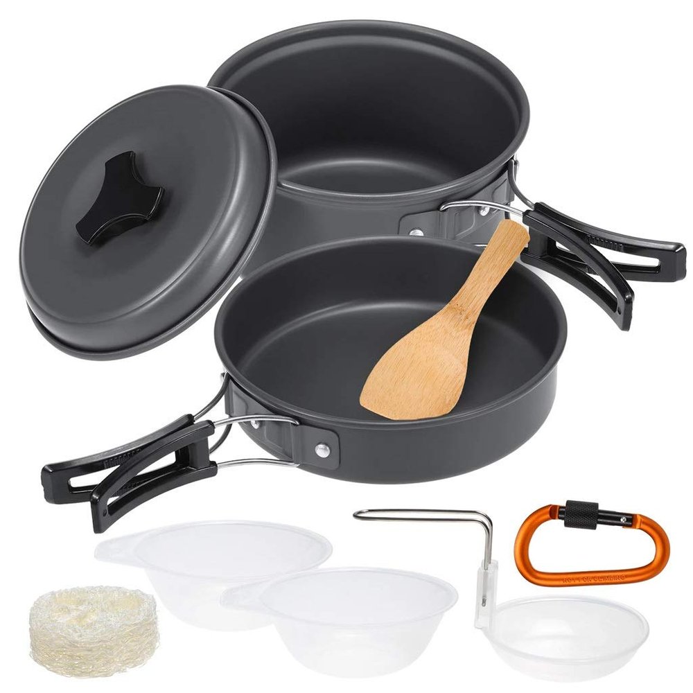OUTPFTS 10pcs Camping Cookware Mess Kit Camping Pot Pan Bowl Cookset Outdoor Cooking Equipment Pot Pan Bowls Backpacking Hiking Gear