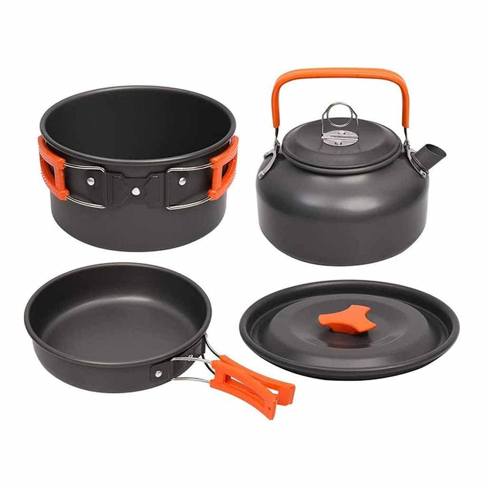 OUTPFTS Camping Cookware Kit Outdoor Aluminum Cooking Set Water Kettle Pan Pot Travelling Hiking Picnic BBQ Tableware Equipment