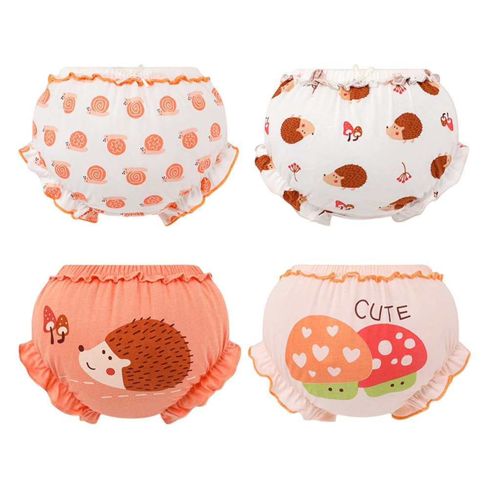 NineFit Basics Infant Baby Girls Cute Print loomer Underwear iaper Cover Underpants Cotton Soft Ruffled (Orange-g, 3-4 Years)