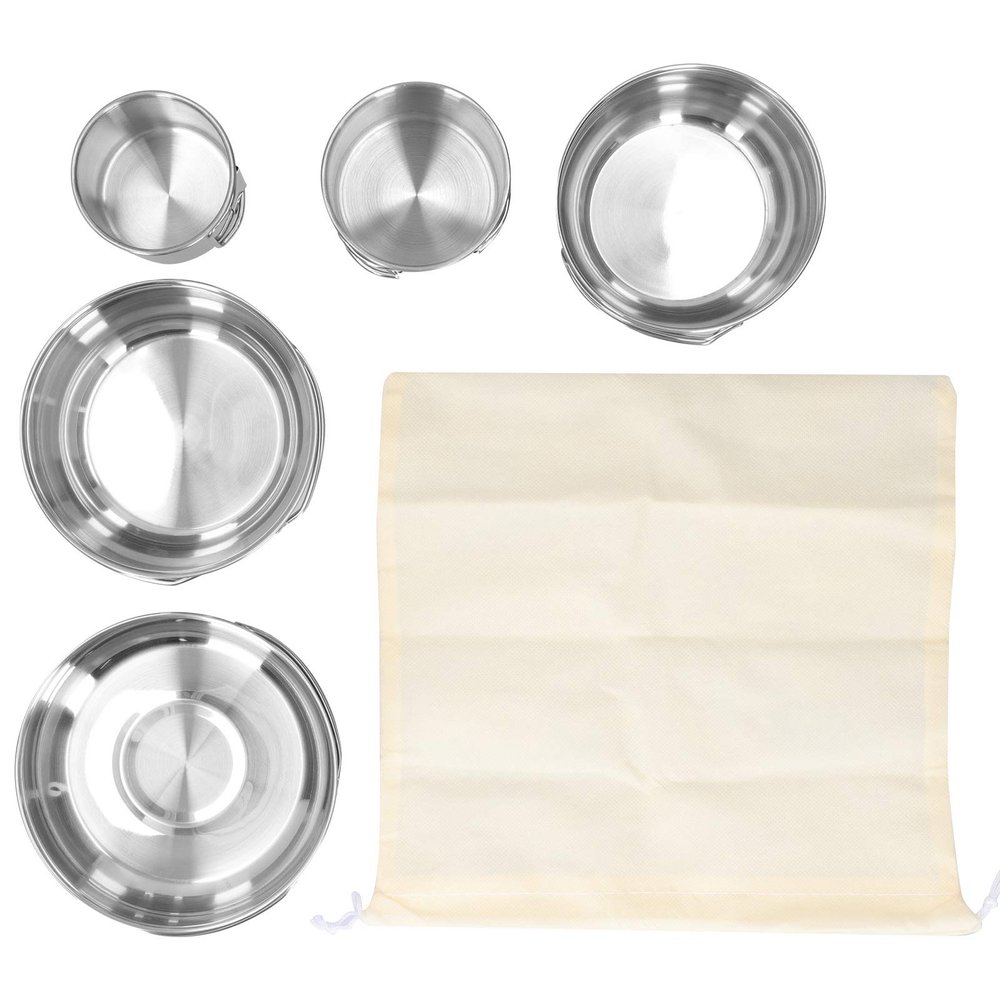 OUTPFTS 5-Pieces Stainless Steel Cookware Set Outdoor Camping Kitchen utensilss Tableware Portable Cooking Utensil for Outdoor Picnic Camping