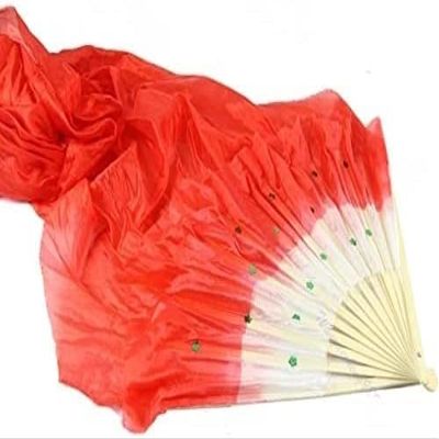 ZJYSMH Silk Fans,Dance Fans, Silk Hand Fans,Fan Veils Colorful Belly Dance Long Silk Fans Veils Hand Made Silk Fan (Color : Red) (Color : Red)
