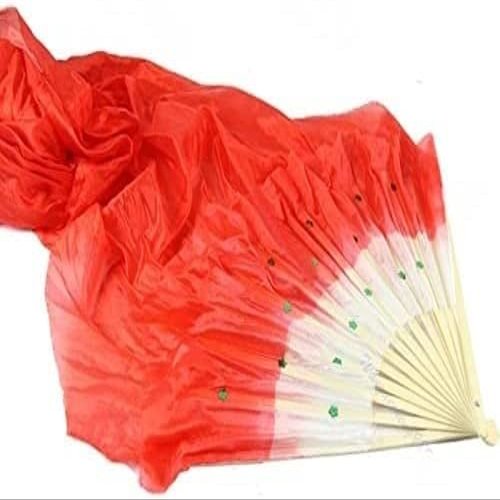 ZJYSMH Silk Fans,Dance Fans, Silk Hand Fans,Fan Veils Colorful Belly Dance Long Silk Fans Veils Hand Made Silk Fan (Color : Red) (Color : Red)