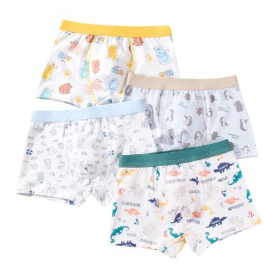 NineFit Basics Kids Boys Cotton Underwear Cute Dinosaur Print Underpants Comfort Flex Cotton Boxer oxer Trunks (White, 5-7 Years)