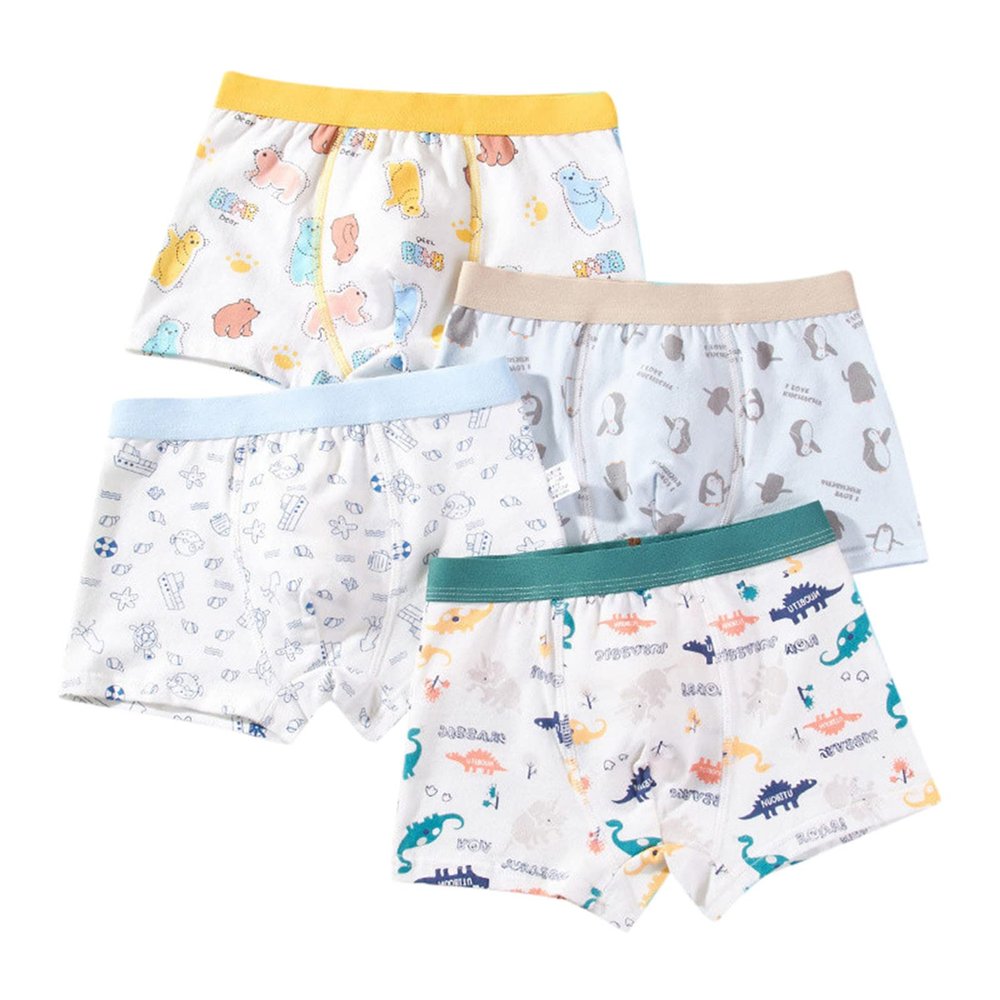 NineFit Basics Kids Boys Cotton Underwear Cute Dinosaur Print Underpants Comfort Flex Cotton Boxer oxer Trunks (White, 5-7 Years)