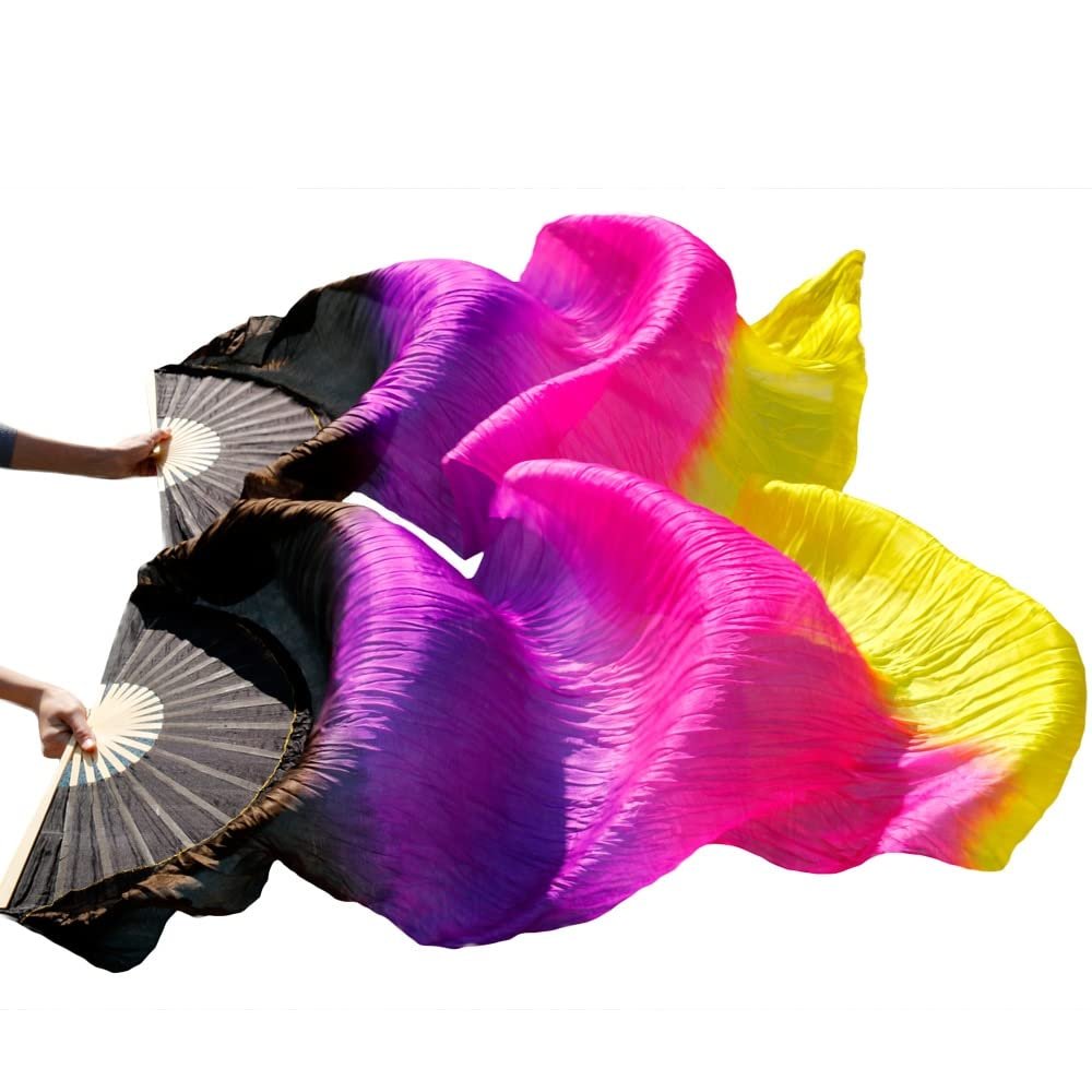 ZJYSMH Silk Fans,Dance Fans, Silk Hand Fans,Fan Veils Silk Veils Dance Fans Pair of Belly Dancing Fans (Color : 5, Size : 180x90cm Real Silk) (Color : 5, Size : 180x90cm Real Silk)