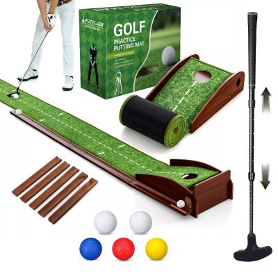 Indoor Golf Putting Mat with Putter & 5 Balls, Auto Ball Return Set, Velvet Matt for Home, Office, Backyard, Golf Gift