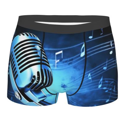 ZLYYXY Men'S Underwear Microphone With Music Notes Print Boxer Briefs Soft And Breathable Boxer Shorts With Comfort Flex Waistband S-Xxl