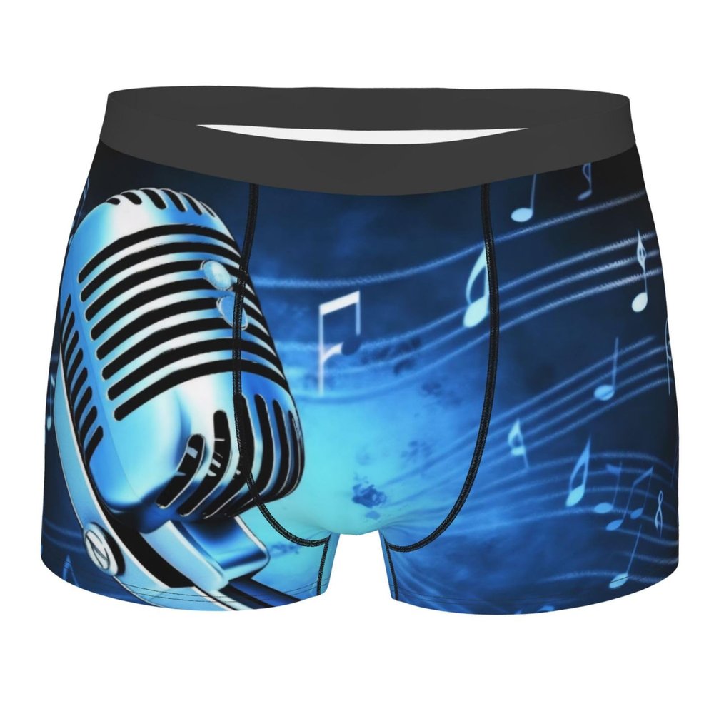 ZLYYXY Men'S Underwear Microphone With Music Notes Print Boxer Briefs Soft And Breathable Boxer Shorts With Comfort Flex Waistband S-Xxl