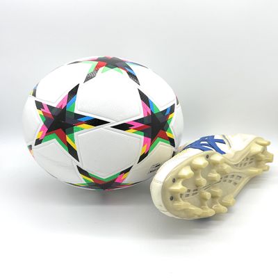 World Cup Quality League Soccer Ball Size 5 Thermally Bonded Match Ball - Official Match Weight- Professional High Grade PU Leather- Pelota de Futbol (White/Multi Color)