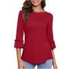 3/4 Sleeve Shirts Women 2024 Summer Cotton T-Shirts Slim Fit Ruffle Tops Trendy Blouses Dressy Casual Tunic Tee Top Red view 1
