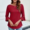 3/4 Sleeve Shirts Women 2024 Summer Cotton T-Shirts Slim Fit Ruffle Tops Trendy Blouses Dressy Casual Tunic Tee Top Red view 2