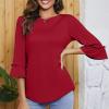 3/4 Sleeve Shirts Women 2024 Summer Cotton T-Shirts Slim Fit Ruffle Tops Trendy Blouses Dressy Casual Tunic Tee Top Red view 3