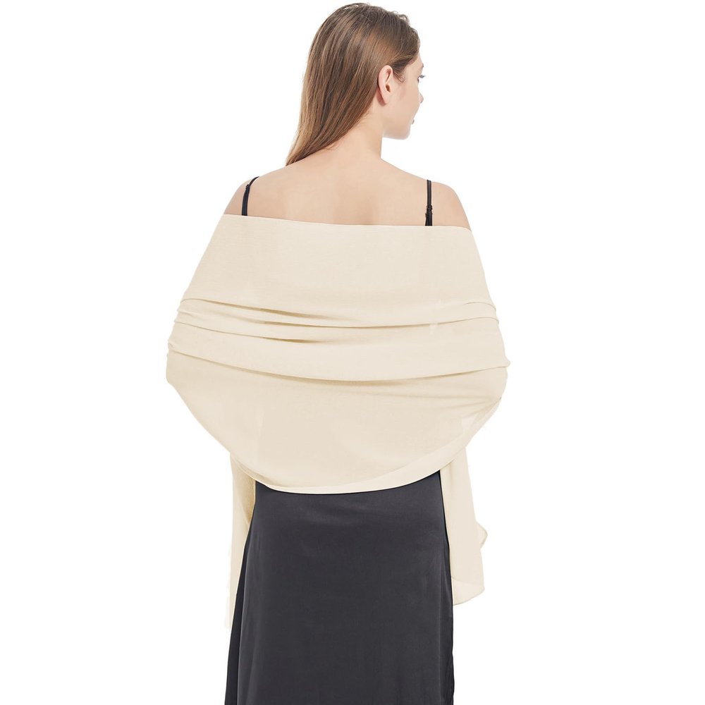 Ciormis Pale Champagne chiffon shawls and wraps- ladies chiffon shawl scarf for evening wedding bridal dresses (Pale Champagne)