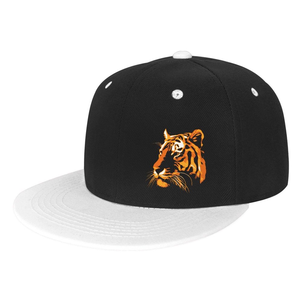 Realistic Tiger Snapback Hat Flat Bill Hat Baseball Cap for Men Women Flat Brim Hats White