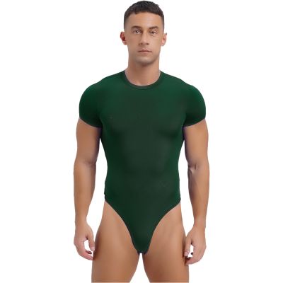 Linjinx Men's Athletic Supporters Bodysuit Round Neck Leotard Underwear Wrestling Singlet Jumpsuit Green X-Large
