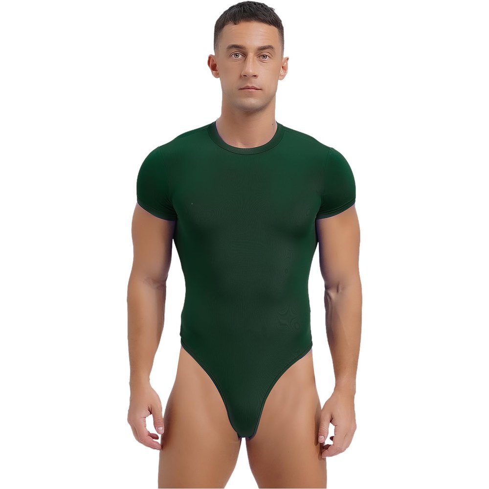 Linjinx Men's Athletic Supporters Bodysuit Round Neck Leotard Underwear Wrestling Singlet Jumpsuit Green X-Large