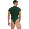 Linjinx Men's Athletic Supporters Bodysuit Round Neck Leotard Underwear Wrestling Singlet Jumpsuit Green X-Large view 2