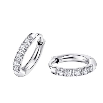ENVYOU 316L Surgical Steel Huggie Hoop Earrings,Dainty Pave Cubic Zirconia Cartilage Tiny Earring for Sensitive Ears Hypoallergenic Lightweight (Silver 8mm)