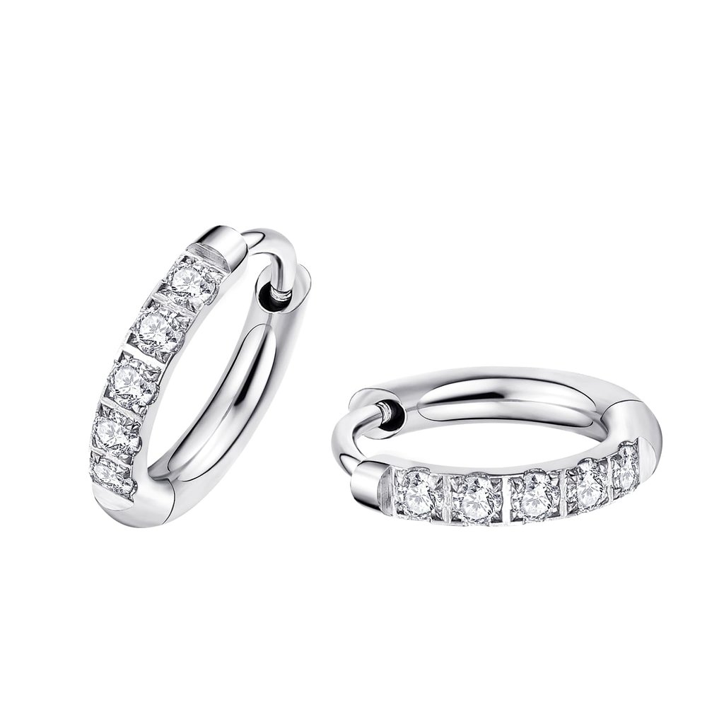 ENVYOU 316L Surgical Steel Huggie Hoop Earrings,Dainty Pave Cubic Zirconia Cartilage Tiny Earring for Sensitive Ears Hypoallergenic Lightweight (Silver 8mm)