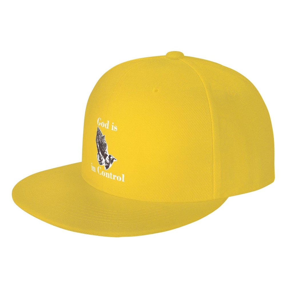 Byoblu God is in Control Praying Hands of God Baseball Cap for Men Or Women Flat Brim Hat Adjustable Yellow