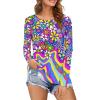 Eheartsgir Hippie Flower Purple Print Women's Compression Shirts Long Sleeve Yoga Athletic Moisture Wicking T Shirt Running Slim Plus Size Sweatshirt view 1