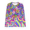 Eheartsgir Hippie Flower Purple Print Women's Compression Shirts Long Sleeve Yoga Athletic Moisture Wicking T Shirt Running Slim Plus Size Sweatshirt view 3
