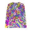 Eheartsgir Hippie Flower Purple Print Women's Compression Shirts Long Sleeve Yoga Athletic Moisture Wicking T Shirt Running Slim Plus Size Sweatshirt view 4