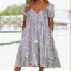 Akivide Womens Boho Floral Printed Button Maxi Dress Summer V Neck Short Sleeve Dress Flowy Loose Beach Dress with Pockets view 2