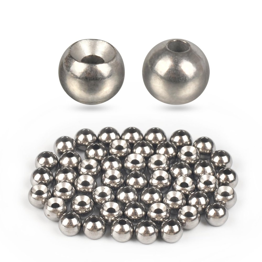 TG-DZURI Tungsten Beads for Fly Tying, 50pcs Tungsten Cyclops Beads Natural Color 4.6mm Sizes Fly Tying Materials Beads Hook Size 6#-8#