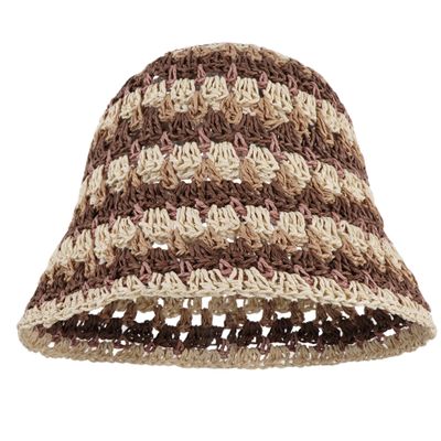 Minache Women Crochet Bucket Hats Floppy Beach Hat Floral Cap Foldable Outdoor Knitted Beanies (08180 Brown)