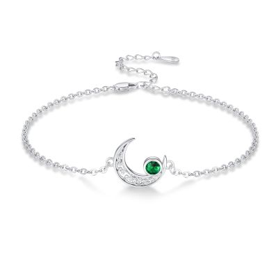 Twoowl Moon Bracelet 925 Sterling Silver Green Birthstone Moon Bracelet Celtic Moon May Birthstone Jewelry Graduation Gifts for Women-May