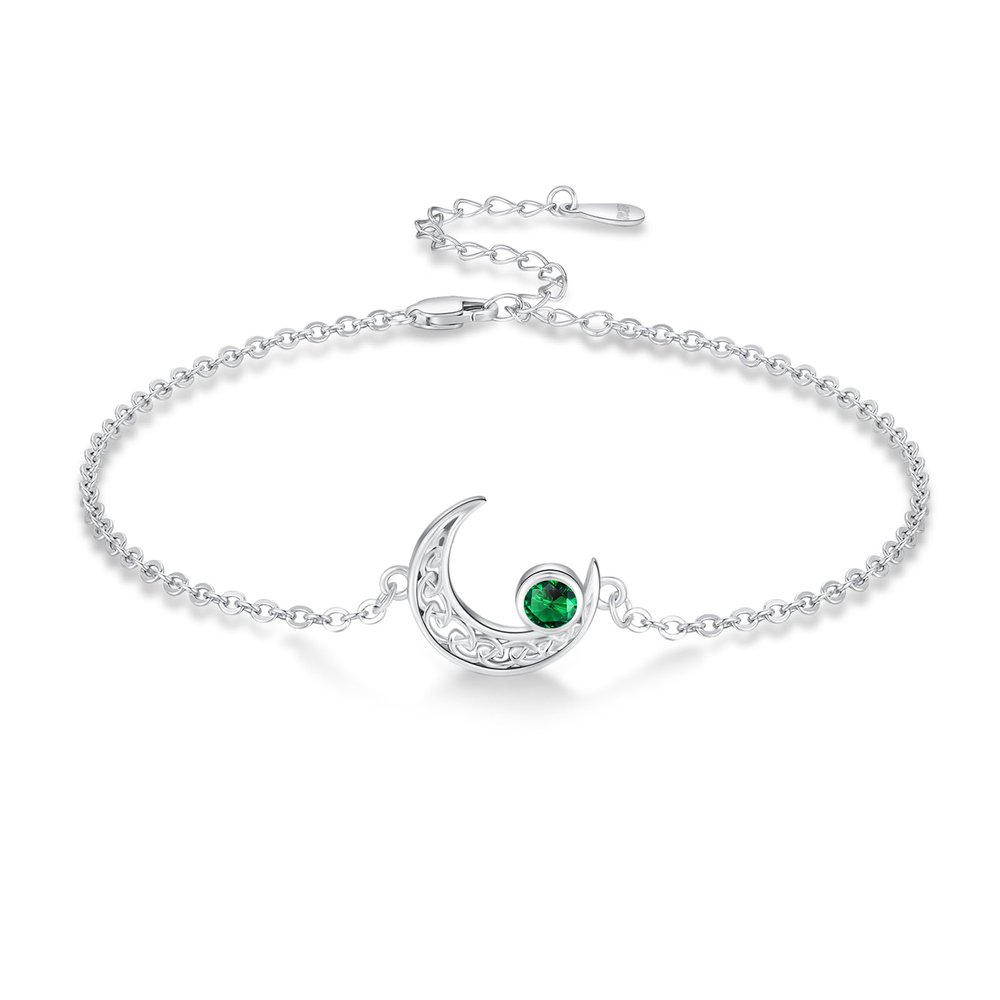 Twoowl Moon Bracelet 925 Sterling Silver Green Birthstone Moon Bracelet Celtic Moon May Birthstone Jewelry Graduation Gifts for Women-May