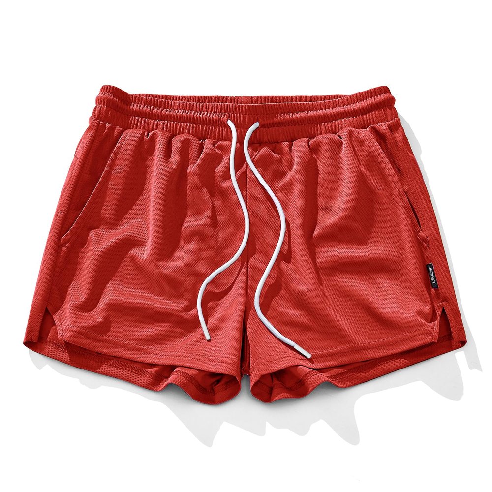 AIMPACT Mens Mesh Running Shorts 3 Inch Quick Dry Gym Athletic Workout Shorts for Men with PocketsRed M