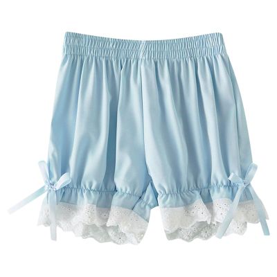 Girls Lace Bike Short Dance Undershorts Kids Solid Floral Bowknot Trim Short Leggings Underwear for (Blue, 4-5 Years)