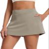 ODODOS Modal Soft Wrap Mini Skorts with Pocket for Women High Waist Asymmetrical Hem Relaxed Shorts, Khaki, Large view 1