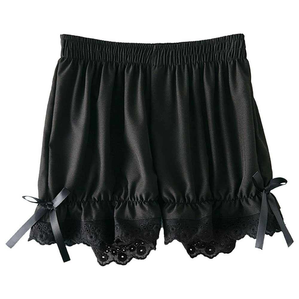 NineFit Basics Girls Lace Bike Short Dance Undershorts Kids Solid Floral Bowknot Trim Short Leggings Underwear for (Black, 4-5 Years)