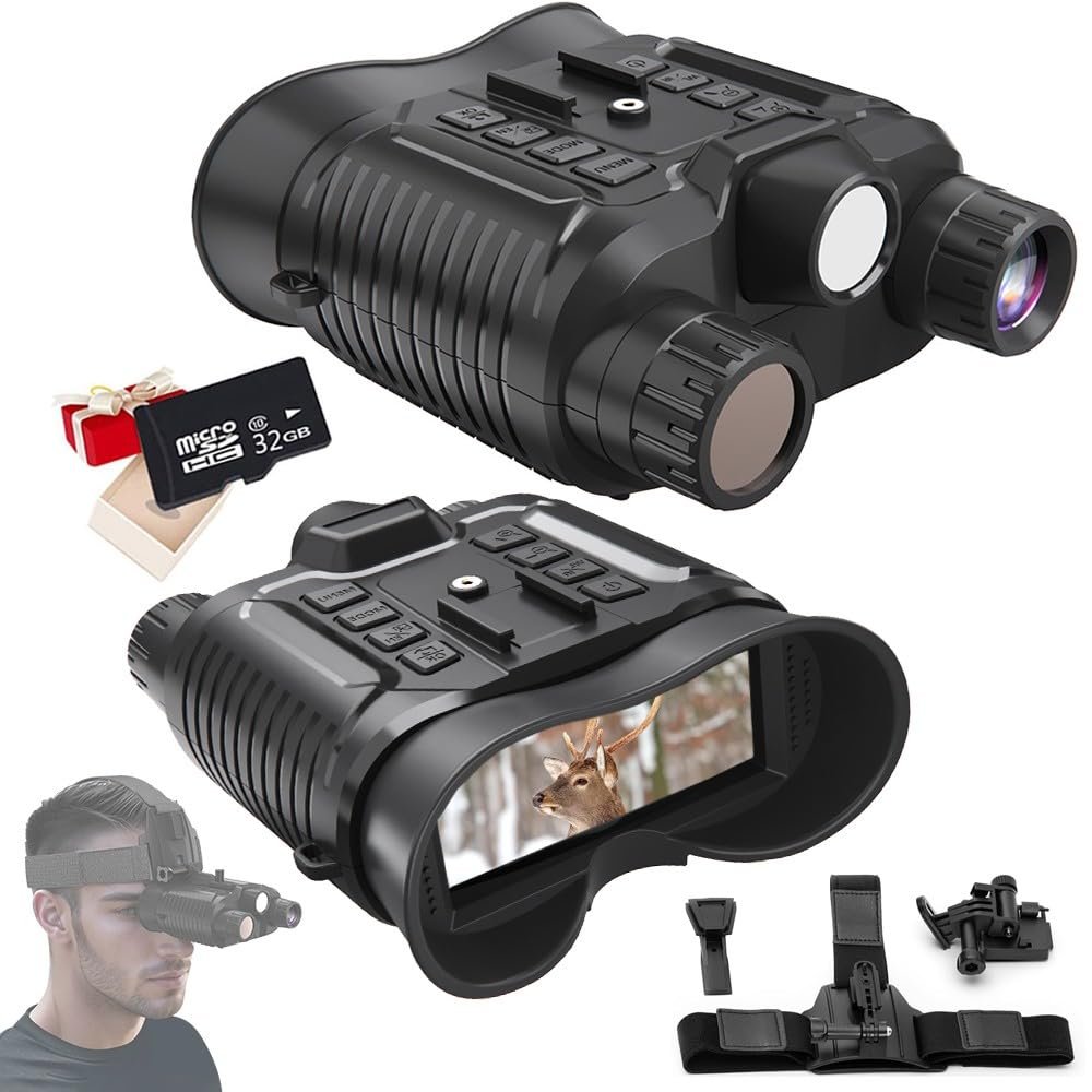 Night Vision Goggles Head Mounted with 3D Vision Effect 8X Digital Zoom 36MP Photos 4K Videos Recording Infrared Binocular for Adults with Tactical Light, Viewing in 100% Darkness,32GB Card