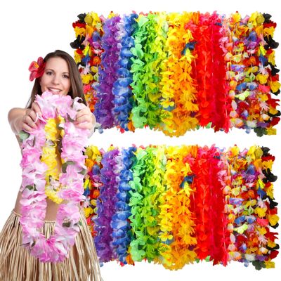 AMAZING TIME 25 Count Hawaiian Lei Bulk, Tropical Luau Hawaii Theme Silk Flower Necklace for Beach Holiday Wedding Birthday, Aloha Summer Supplies