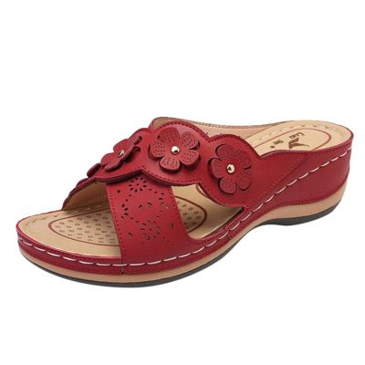 Women's Sandals Outdoor Womens Wedge Sandals Dressy Sandal Rubber Sole Comfortable Walking Casual Slip on Summer ShoesRed,6